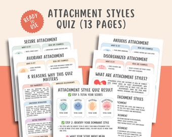 Attachment Styles Quiz (13 Pages), Attachment Theory Test, Relationship Patterns, Mental Health Printable, Therapy Tool Psychology Worksheet