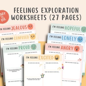 27 Feelings Exploration Worksheets for kids teens Emotions vocabulary social emotional learning calming corner Emotional Regulation therapy