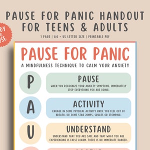 Pause for Panic Poster for kids teens, trauma recovery, narrative therapy, school counselor therapy office poster, Mental health Printable