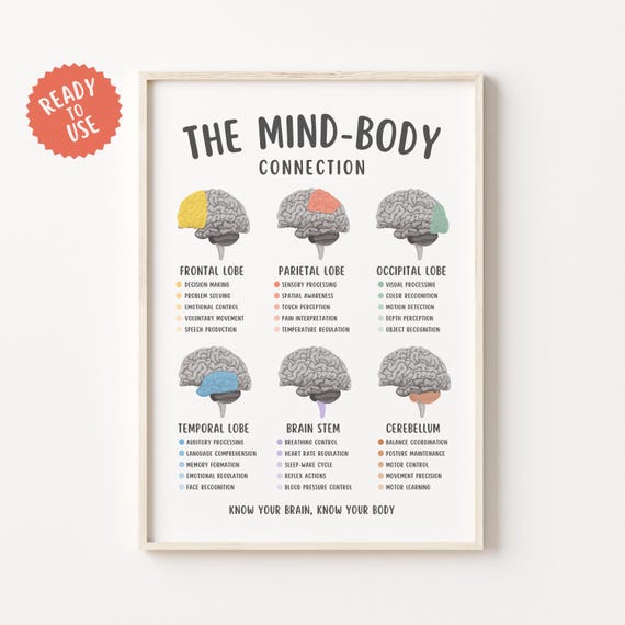 Mind Body Connection Poster, Mental Health Wall Art, Therapy Office Decor, Psychology Print, Emotional Wellness Chart, Counseling Tool PDF