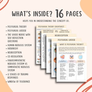 Polyvagal Theory Cheatsheet Worksheets, Nervous System Regulating, Somatic Therapy, Vagal Nerve Therapy Vagus nerve stimulation PTSD Therapy