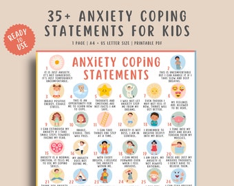35 Anxiety Coping Statements for Kids Teens, Stress Relief Affirmations Print, Mental Health Journal Mantras, Behavior Management Technique