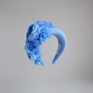 Baby blue fascinator hat for women inspired by Kate Middleton, floral crown headpiece for wedding,  flower halo headpiece, wedding guest hat