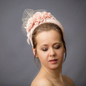 Blush Pink Velvet Fascinator Headband: Floral Wedding Guest Hatinator