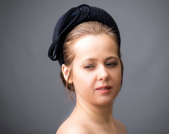 Navy blue fascinator headband for wedding guest, navy halo headband crown, wedding guest hairband, wedding fascinator, hatinator, head band