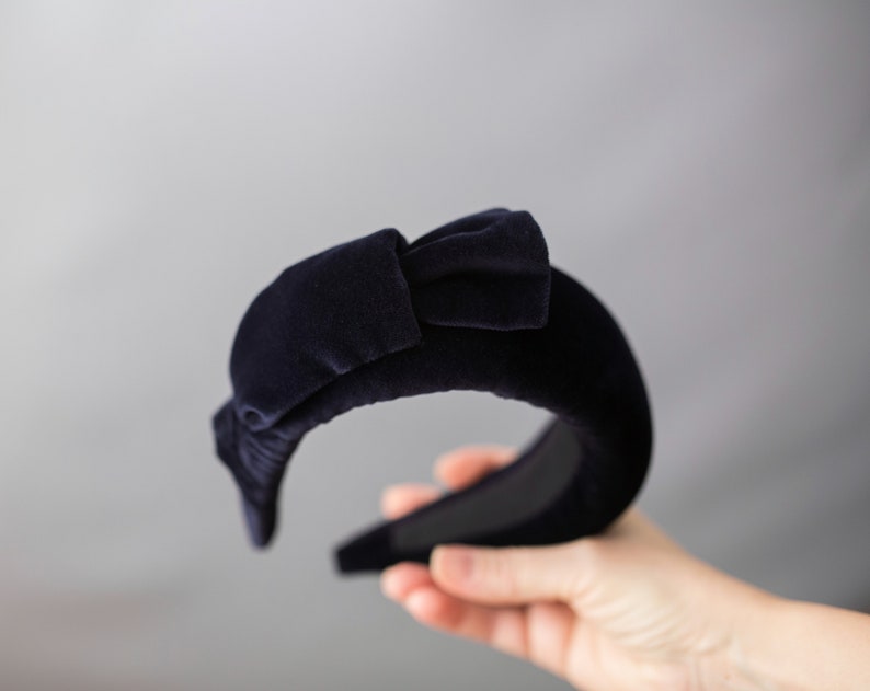 Navy Halo Headband. Padded Velvet Headband. Navy Hairband for Etsy