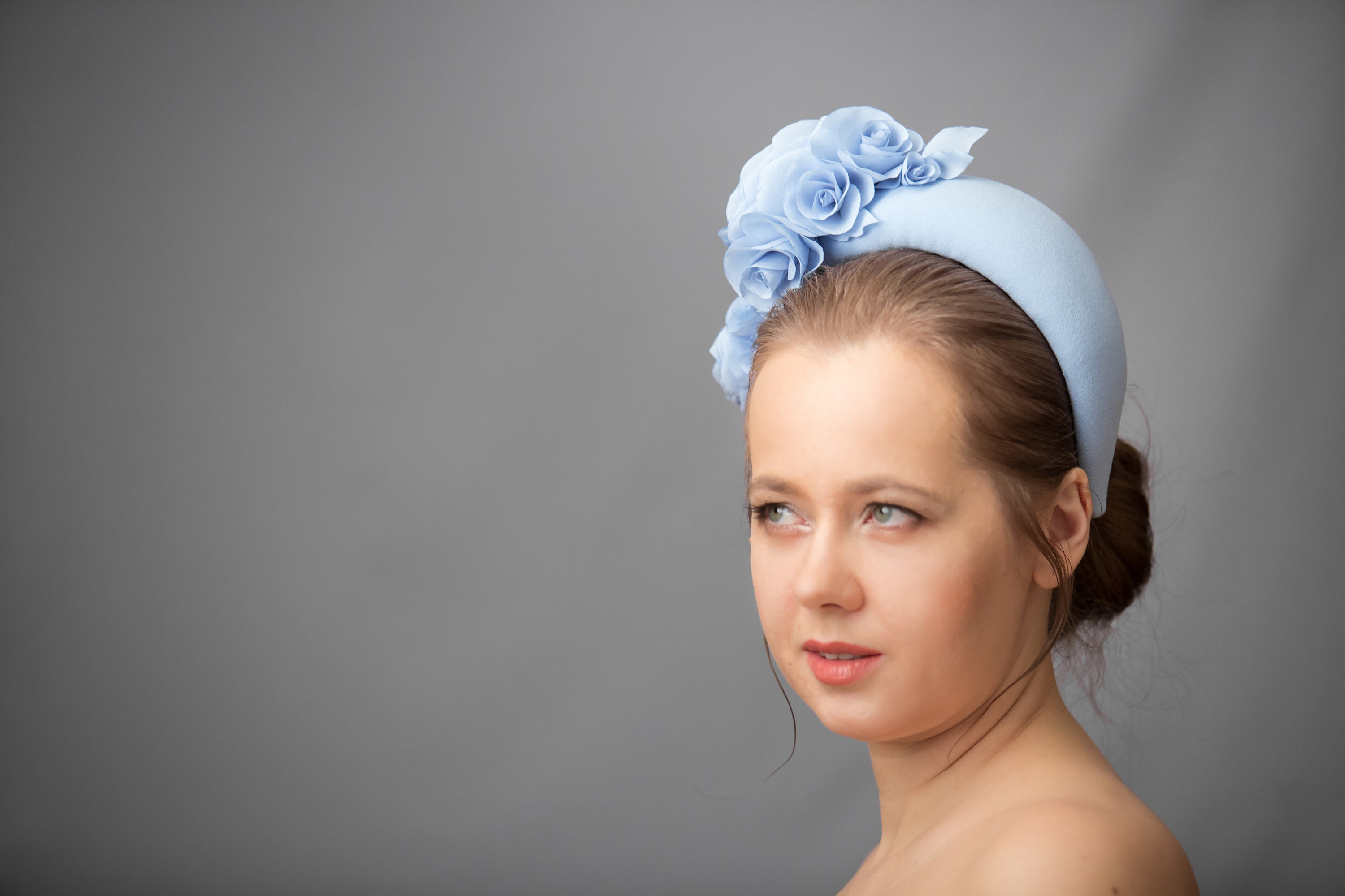 Dusty Blue Wedding Guest Headband Hat, Baby Blue Fascinator Hat for Women, Floral Halo Headpiece ...