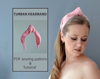 Turban headband pdf sewing pattern, hair accessories digital download, diy fascinator headband tutorial