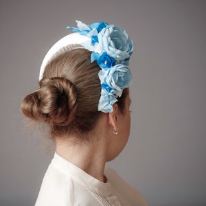 Baby blue fascinator headband hat for women, baby blue flower crown, floral crown headpiece for wedding inspired by Kate Middleton image 8