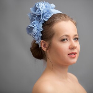 Dusty Blue Wedding Guest Headband Hat, Baby Blue Fascinator Hat for Women, Floral Halo Headpiece ...