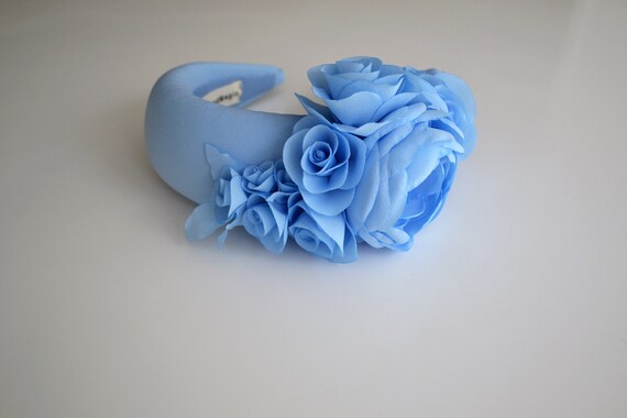 Baby Blue Fascinator Hat for Wedding Guest: Floral Padded  display picture 3