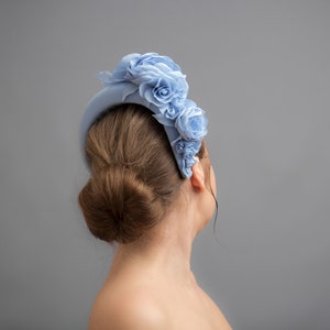 Dusty Blue Wedding Guest Headband Hat, Baby Blue Fascinator Hat for Women, Floral Halo Headpiece ...