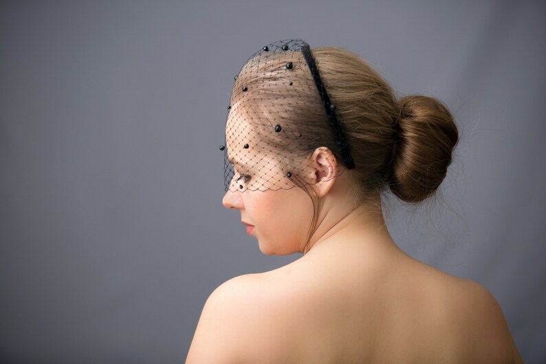 Beaded Birdcage Veil Short Black Veil for Brides Black Etsy
