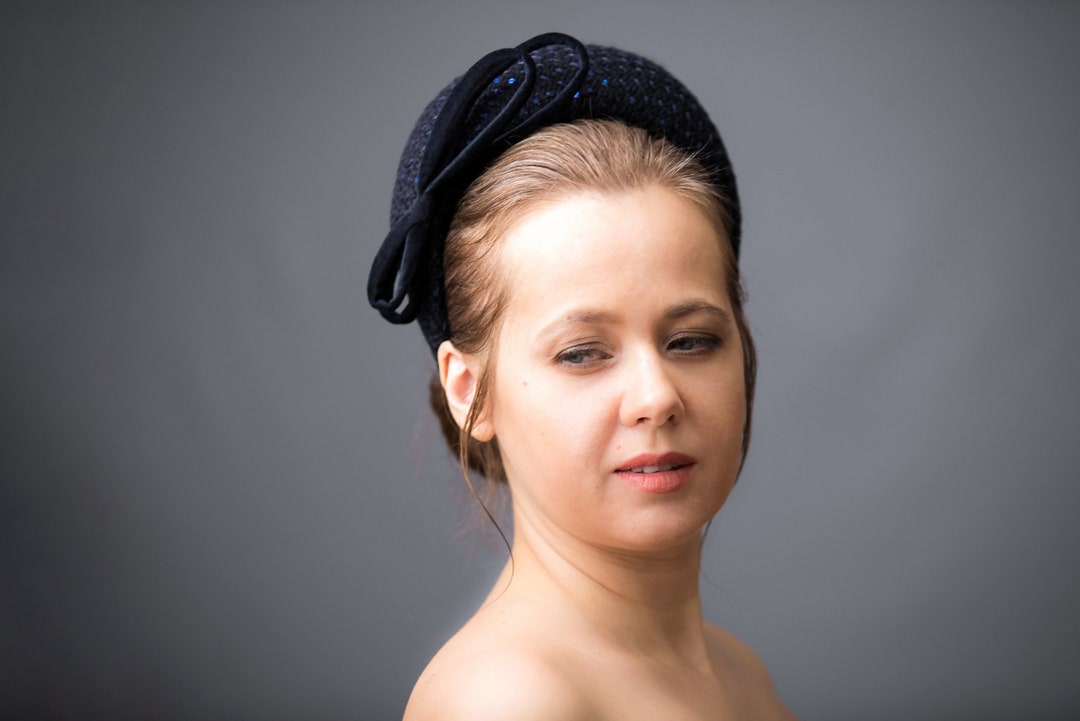 Navy Blue Fascinator Headband for Wedding Guest, Navy Halo Headband