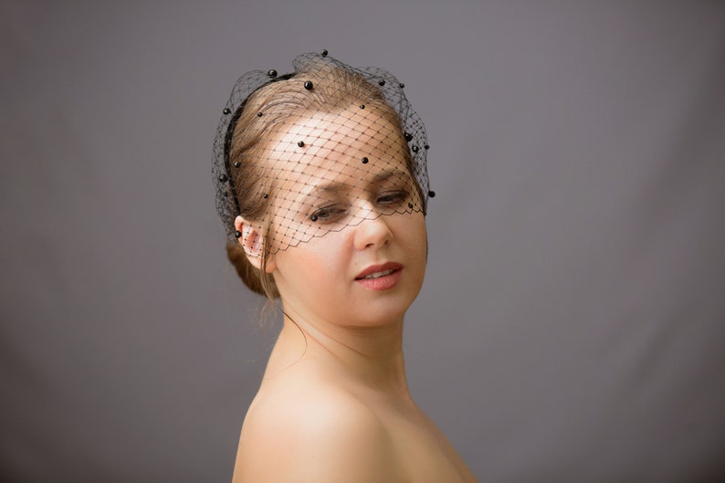 Beaded Birdcage Veil Short Black Veil for Brides Black Etsy