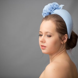 Dusty Blue Wedding Guest Headband Hat, Baby Blue Fascinator Hat for Women, Floral Halo Headpiece ...