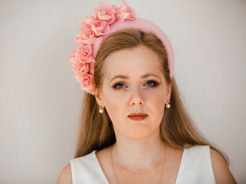 Pale Pink Fascinator Headband for Wedding Guest, Light Pink Halo