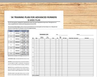 8-Week 5K Training Plan Bundle With Running Log/Journal, 5K Training Plan for Beginners, Intermediate and Advanced, Couch to 5K Training