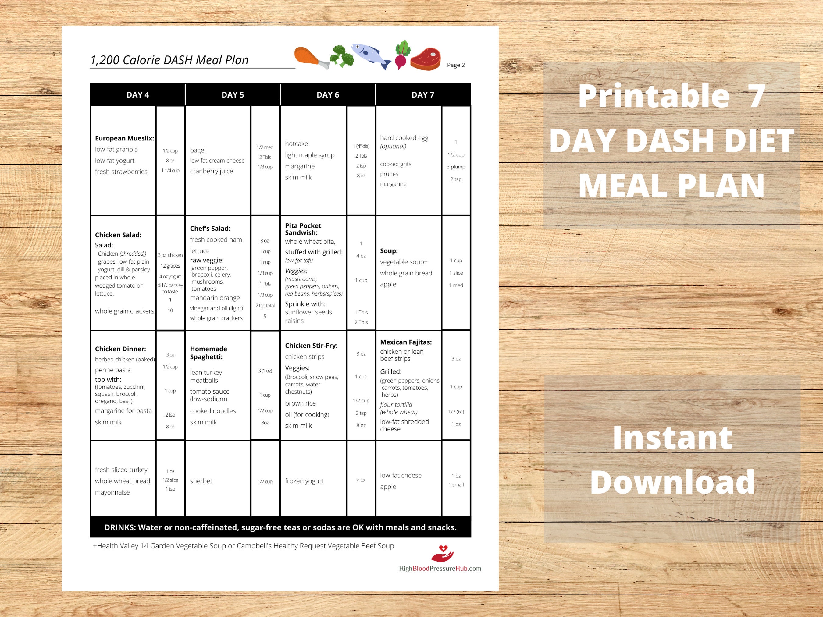 Printable DASH Diet 7 day Meal Plan Dietary Approaches To Stop Hypertension DASH Meal Plan