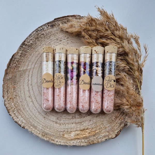 PARTY GIFT | GIFT | Himalayan salt | flowers | Rose petals | Eucalyptus leaves | Lavender flowers | Oranges| Coconut | test tube | seasoning