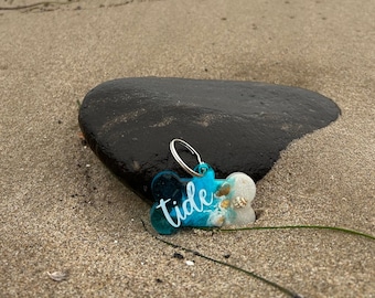 Custom Beach Resin Dog Tag: Bone Shaped Pet ID