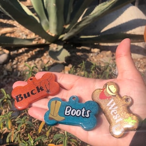 Western Pet Tags | Custom Dog Tags | Resin Dog Tag | Bone Shaped Tag