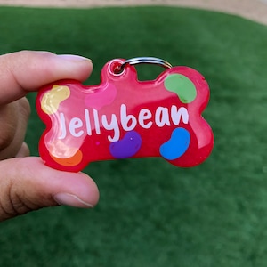 Custom Resin Dog Tag: Bone Shaped Jelly Bean Pet Tag