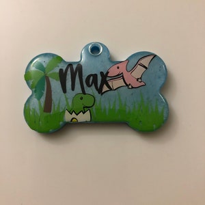 Dino Pet Tag | Custom Dog Tags | Resin Dog Tag | Bone Shaped Tag