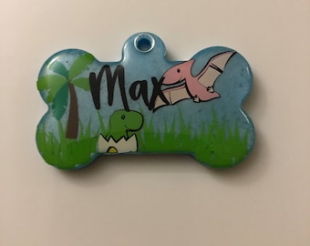 Dino Pet Tag | Custom Dog Tags | Resin Dog Tag | Bone Shaped Tag