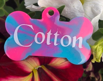 Cotton Candy Swirl Pet Tag: Custom Bone Resin Dog Tag