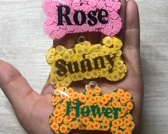 Flower Power Resin Hundemarke: Individuelle Knochenförmige Haustier-ID