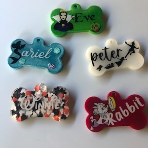 Classic Disney Character&#39;s Pet Tag | Custom Dog Tags | Resin Dog Tag | Bone Shaped Tag
