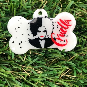 Cruella Inspired Pet Tag | Custom Dog Tags | Resin Dog Tag | Bone Shaped Tag