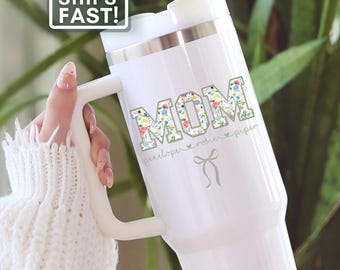 Personalized Mom Tumbler Gift for Mom 40oz Travel Mug Custom Mom Travel Cup Tumbler With Handle Gift for Mom Tumbler Cup With Kids Names