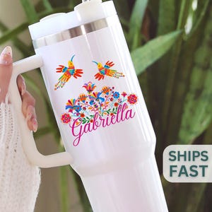 Mexican Floral 40oz Tumbler Personalized Mexican Flower Gifts Spanish Tumbler Travel Cup Mexican Custom Mexican Embroidery Style Tumbler