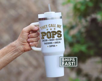 Personalized Pops Tumbler Cup Custom 40oz Pops Travel Mug Father's Day Pops Gifts From Grandkids Pops Travel Tumbler Pops Gift Idea