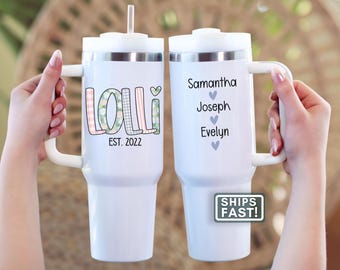 Personalized Lolli Tumbler Custom Lolli 40oz Tumbler Lolli Gift with Grandkid Names Lolli Travel Mug With Straw Lolli Travel Cup With Handle