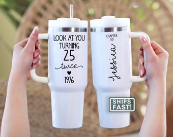 Custom 50th Birthday Tumbler Personalized 50th Birthday 40oz Tumbler Gift for Women Funny Fiftieth Birthday Travel Mug 50th Bday Tumbler Cup