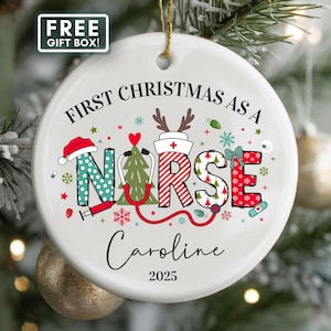 First Christmas Nurse Ornament, Custom Nurse Ornament New Nurse Keepsake Gift First Year Nurse Ornament Personalized RN Christmas Ornament image 1