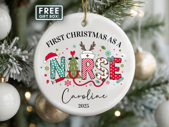 First Christmas Nurse Ornament, Custom Nurse Ornament New Nurse Keepsake Gift First Year Nurse Ornament Personalized RN Christmas Ornament