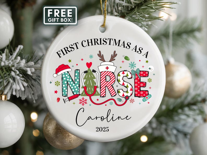First Christmas Nurse Ornament, Custom Nurse Ornament New Nurse Keepsake Gift First Year Nurse Ornament Personalized RN Christmas Ornament image 1
