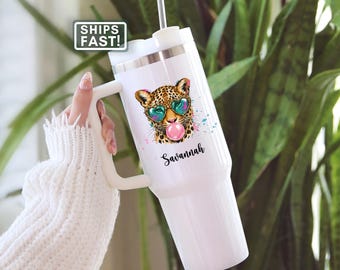 Leopard 40oz Tumbler Personalized Cheetah Print Travel Mug Custom Leopard Print Travel Cup Gift for Leopard Lover Tumbler Cheetah Travel Cup