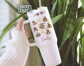 Personalized Sloth Tumbler Sloth 40oz Tumbler Cup Gifts for Sloth Lover Custom Sloth Travel Mug With Name Sloth Travel Tumbler To Go Cup