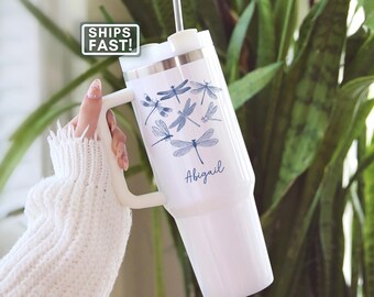 Dragonfly Tumbler Personalized Dragonfly 40oz Travel Mug Dragonfly Custom Dragonfly Lover Gift for Her Dragonflies  Travel Cup