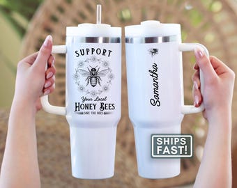 Bee Tumbler Personalized Bee 40oz Travel Tumbler Bumblebee Gifts for Women Honey Bee Travel Mug Custom Bee Travel Cup Gift Bee Lover Cup