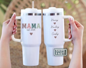 Custom New Mama Tumbler Mama Est 40oz Tumbler Personalized New Mama Travel Mug Gift for New Mom First Mothers Day Tumbler Cup New Mom Cup