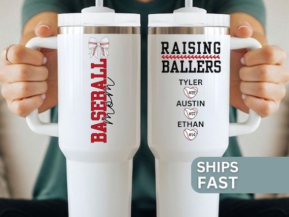Custom Baseball Mom Tumbler Sports Mom 40oz Travel Cup Personalized Baseball Team Mom Gift Raising Ballers Travel Mug Baseball Lover Mom Cup