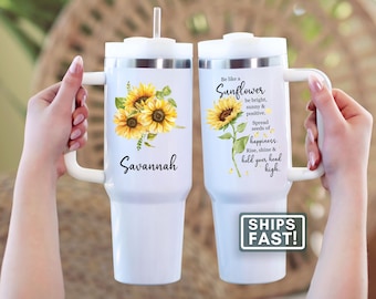 Personalized Sunflower Tumbler Custom Sunflower 40oz Travel Mug Sunflower Gift for Women Sunflower Lover Travel Tumbler Sunflower Drinkware
