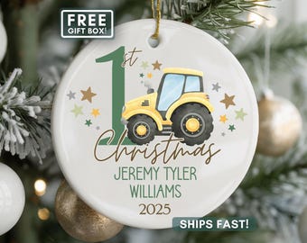 Baby Boy Ornament, Personalized Baby Boy First Christmas Ornament Custom Baby Boy 1st Xmas Keepsake Tractor Ornament For New Baby Boy
