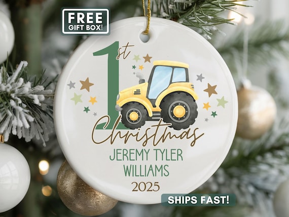 Baby Boy Ornament, Personalized Baby Boy First Christmas Ornament Custom Baby Boy 1st Xmas Keepsake Tractor Ornament For New Baby Boy